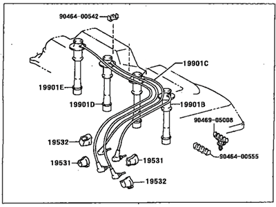 Cord Set, Coil & Spark, W/Resistive 1993-1998 Toyota 1903775010